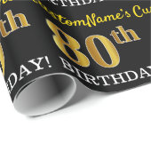 Papier Cadeau Noir, Imitation Or "80ème anniversaire" (Coin rond)
