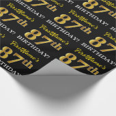 Papier Cadeau Noir, Imitation Or "87ème anniversaire" (Coin)