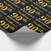 Papier Cadeau Noir, Imitation Or "90ème anniversaire" (Coin)
