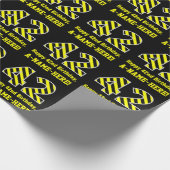 Papier Cadeau Noir & Jaune rayé "42"; 42e anniversaire + nom (Coin)