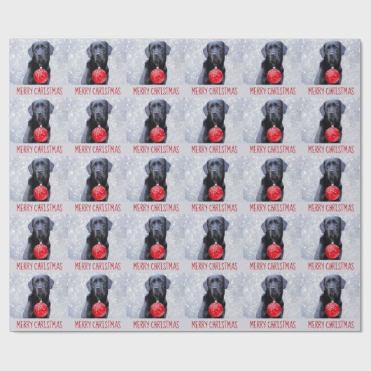 Papier Cadeau Noir Labrador Joyeux Noël - Chien mignon chiot (Plat)