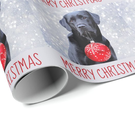 Papier Cadeau Noir Labrador Joyeux Noël - Chien mignon chiot (Coin rond)