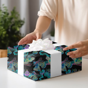 Papier Cadeau Noir Lumière Neon lueur Xmas bougie Bell Ornement