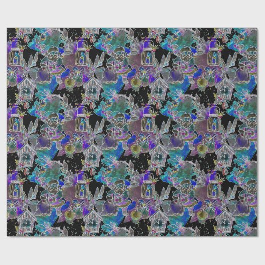 Papier Cadeau Noir Lumière Neon luisant Noël Réveillon Motif (Plat)