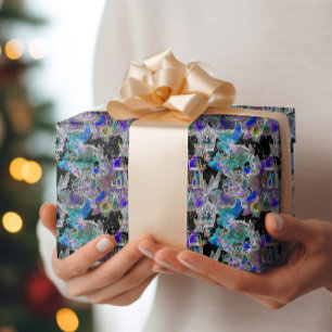 Papier Cadeau Noir Lumière Neon luisant Noël Réveillon Motif