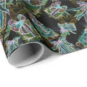 Papier Cadeau Noir Lumière Neon Lumineuse Noël Présents et Maiso (Coin rond)