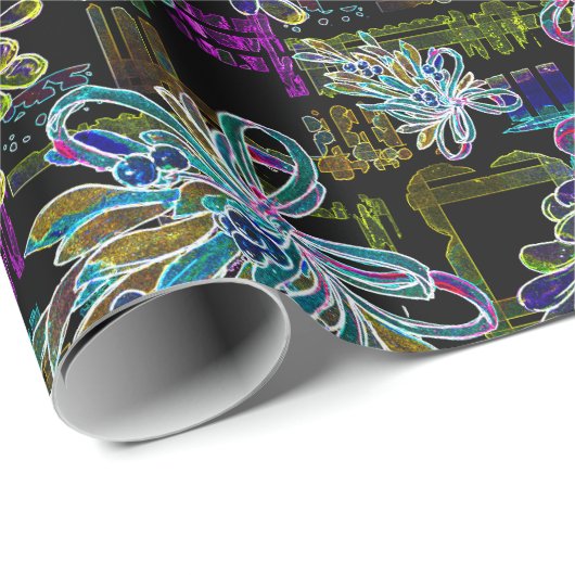 Papier Cadeau Noir Lumière Non Noël Mistletoe Motif (Coin rond)