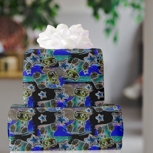 Papier Cadeau Noir Lumière Non Noël Motif de réveil