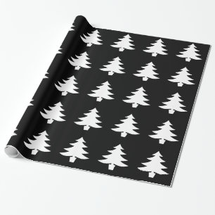 Papier Cadeau Noir lumineux blanc de motif de vacances d'arbre