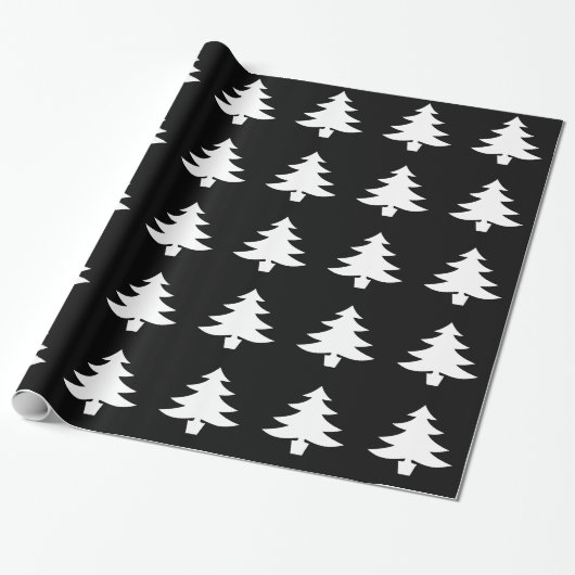 Papier Cadeau Noir lumineux blanc de motif de vacances d'arbre (Déroulé)