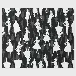 Papier Cadeau noir milieu siècle 1950 vintage silhouette femmes
