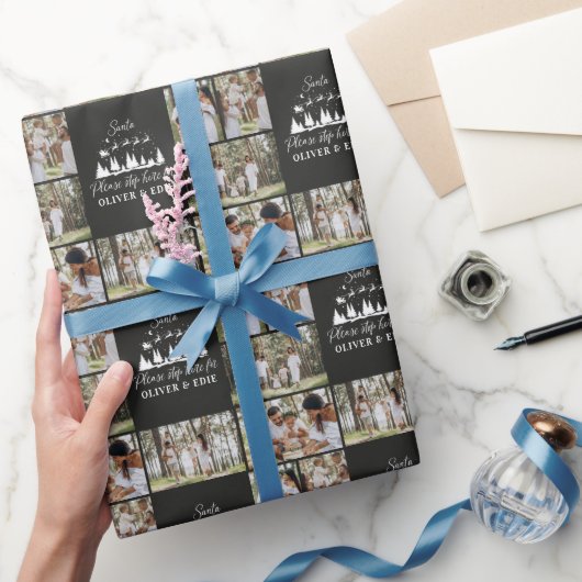 Papier Cadeau Noir moderne multi photo Père Noël Noël (Cadeaux)