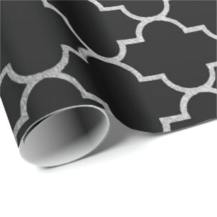 Papier Cadeau Noir moderne VIP géométrique de gris argenté d'