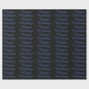 Papier Cadeau Noir neutre & Bleu Élégant Joyeuses Fêtes