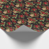 Papier Cadeau Noir Noël Motif botanique moderne (Coin)