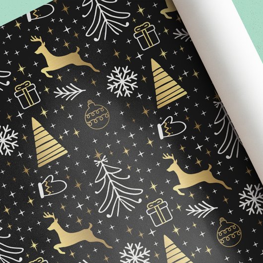 Papier Cadeau Noir Noir moderne élégant Noël