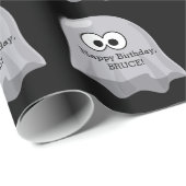 Papier Cadeau Noir nommé fait sur commande mignon de fantômes (Coin rond)