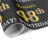 Papier Cadeau Noir, or imitation "48e ANNIVERSAIRE" (Coin rond)