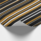 Papier Cadeau Noir, or mat et rayure blanche code-barres (Coin)