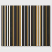 Papier Cadeau Noir, or mat et rayure blanche code-barres (Plat)