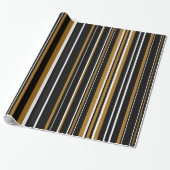 Papier Cadeau Noir, or mat et rayure blanche code-barres (Déroulé)
