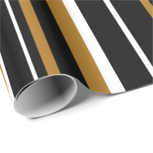 Papier Cadeau Noir, or mat et rayure blanche code-barres