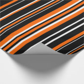 Papier Cadeau Noir, Orange, Code-Barres Rayure Blanche (Coin)