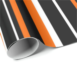 Papier Cadeau Noir, Orange, Code-Barres Rayure Blanche