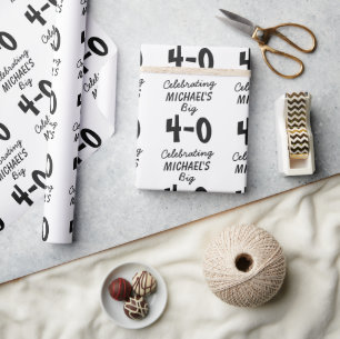 Papier Cadeau Noir personnalisé 40e anniversaire Modèle de nom