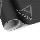 Papier Cadeau Noir personnalisé Monogramme moderne Noël (Coin rond)