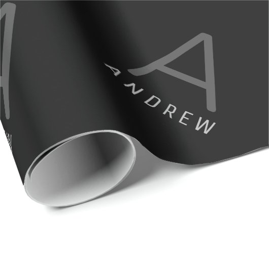 Papier Cadeau Noir personnalisé Monogramme moderne Noël (Coin rond)