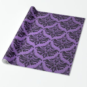 Papier Cadeau Noir pourpre de rétro brocard vintage de damassé