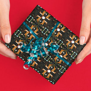 Papier Cadeau Noir rennes Motif sans couture