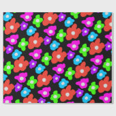 Papier Cadeau Noir rétro Arc-en-ciel couleur Fleurs Motif (Plat)