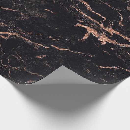 Papier Cadeau Noir rose rose rayures rousses Marbre Pierre Glam (Coin)
