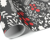 Papier Cadeau Noir Rouge Blanc Noir Berries Mistletoe Noël  (Coin rond)