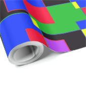 Papier Cadeau Noir Rouge Bleu Vert Carrés Rectangles Abstrait (Coin rond)