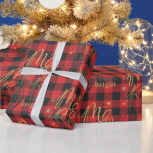 Papier Cadeau Noir Rouge Buffle Plaid Russe Joyeux et brillant