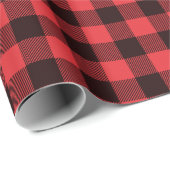 Papier Cadeau Noir rouge et noir Buffalo plaid Noël (Coin rond)