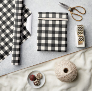 Papier Cadeau Noir rustique et blanc cassé Buffle Plaid Noël