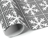 Papier Cadeau Noir rustique et blanc Plaid Snowflake Noël (Coin rond)
