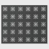 Papier Cadeau Noir rustique, gris Tartan plaid - flocon de neige (Plat)