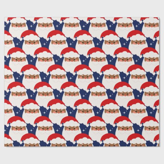 Papier Cadeau Noir Santa Claus Étincelle Esthétique Noël Bleu (Plat)