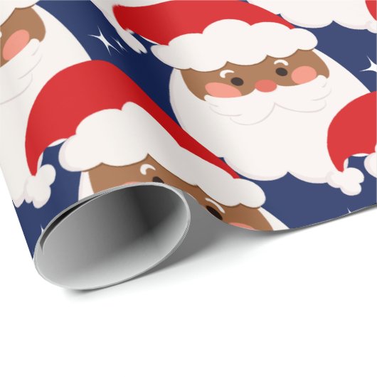 Papier Cadeau Noir Santa Claus Étincelle Esthétique Noël Bleu (Coin rond)
