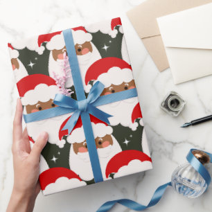 Papier Cadeau Noir Santa Claus Étincelle esthétique Noël Vert