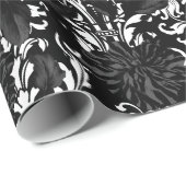 Papier Cadeau Noir sur blanc Acanthus Leaf Black Floral Palace (Coin rond)