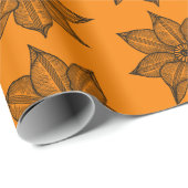 Papier Cadeau Noir sur Fleurs moelleuses en ambre (Coin rond)