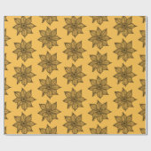 Papier Cadeau Noir sur Fleurs Sketchy Jaunes (Plat)