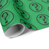 Papier Cadeau Noir sur le Motif des questions vertes (Coin rond)