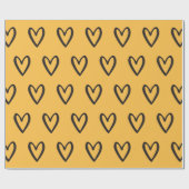 Papier Cadeau Noir sur les Coeurs à main jaune (Plat)